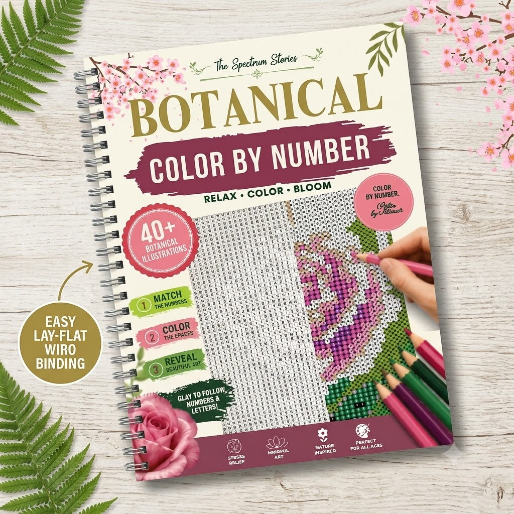 Botanical Color by Number Book for Adults | 40+ Floral Designs for Stress Relief