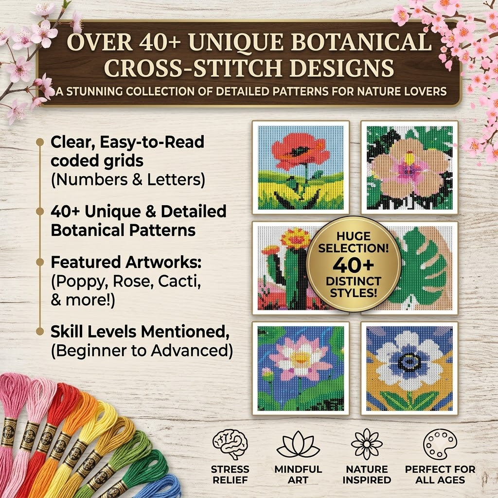 Botanical Color by Number Book for Adults | 40+ Floral Designs for Stress Relief
