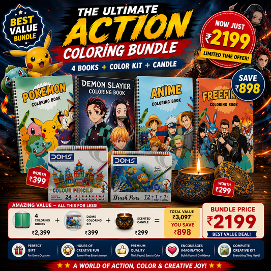 Ultimate Action Coloring Bundle – 4 Books + Coloring Kit + Candle