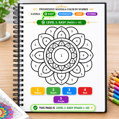 Progressive Complexity Color by Number Mandala Coloring Book