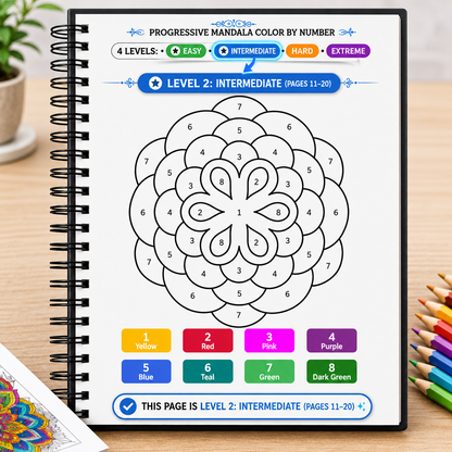 Progressive Complexity Color by Number Mandala Coloring Book
