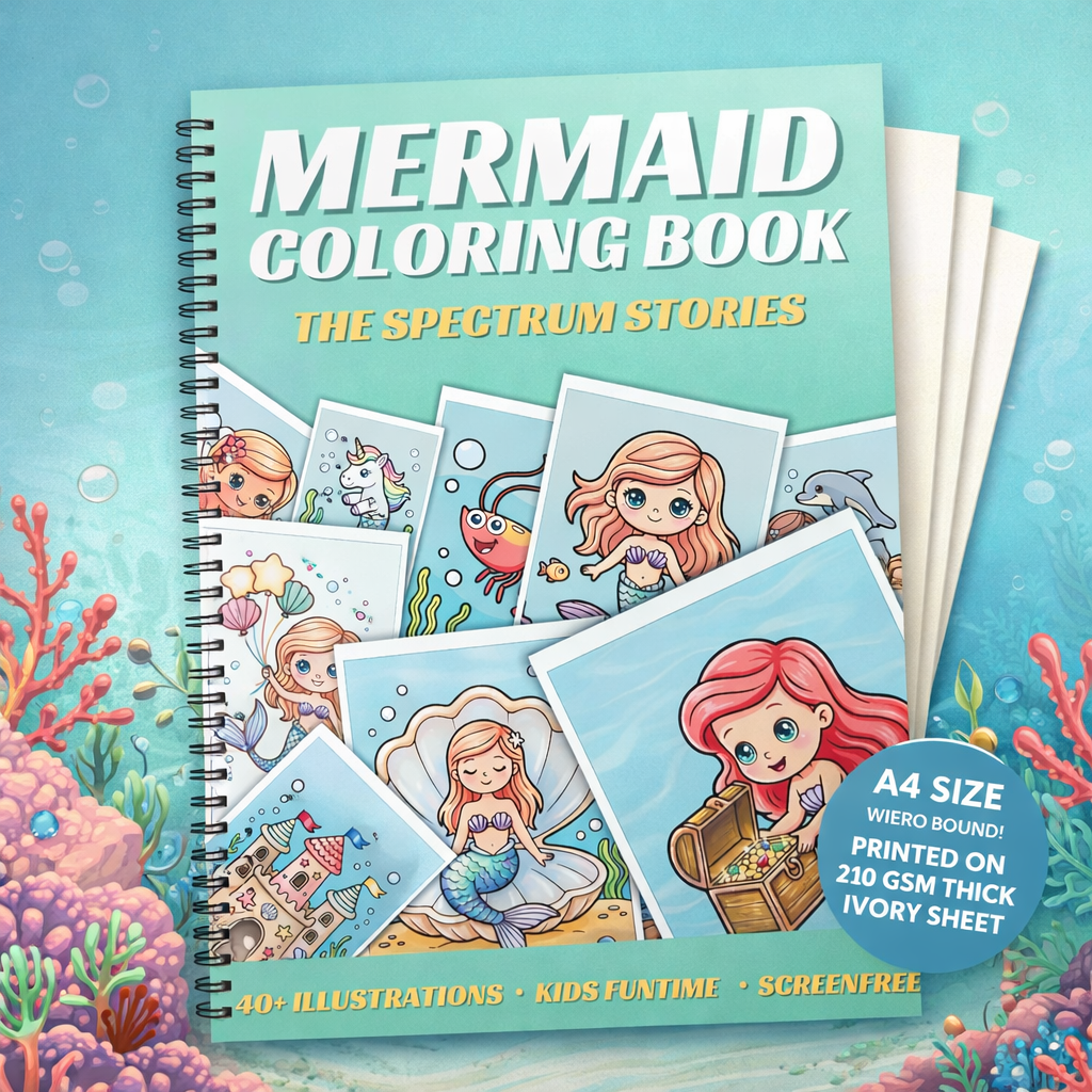 Mermaid Coloring Book for Kids | 40+ Cute Illustrations | A4 Wiro Bound | Thick 210 GSM Ivory Pages | Screen-Free Fun The Spe