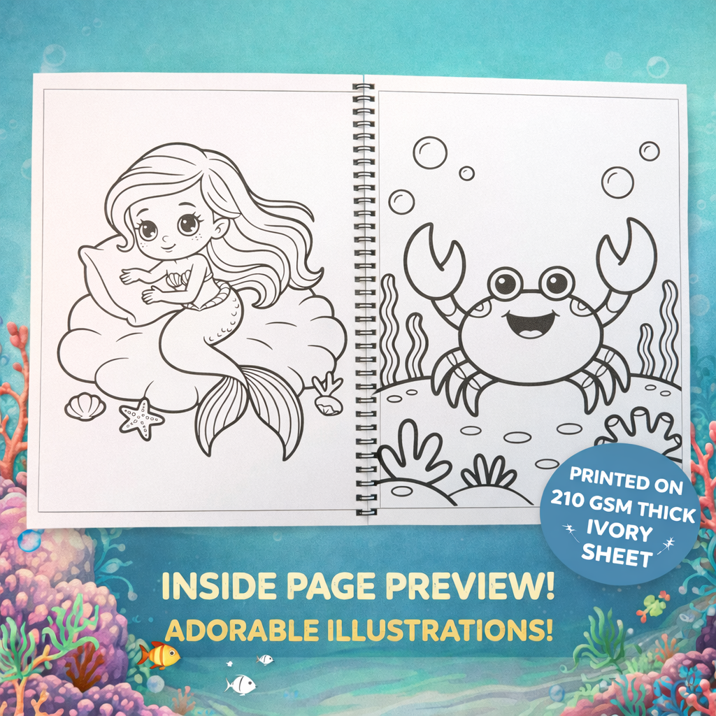 Mermaid Coloring Book for Kids | 40+ Cute Illustrations | A4 Wiro Bound | Thick 210 GSM Ivory Pages | Screen-Free Fun The Spe