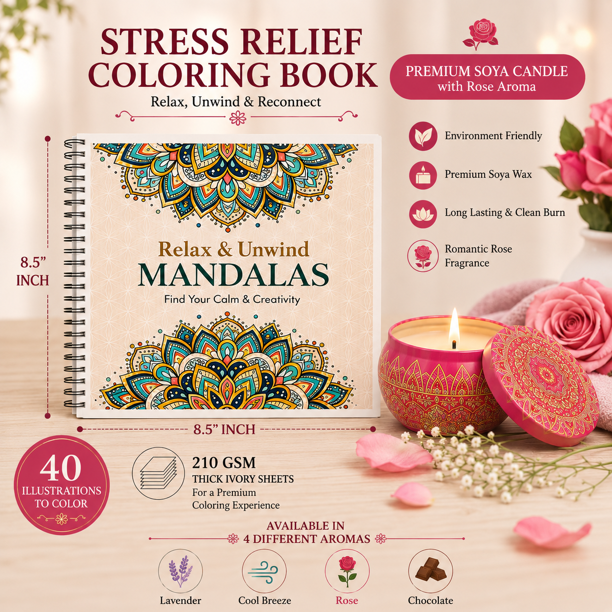 Mindful Mandalas: Adult Coloring Book for Stress Relief & Relaxation