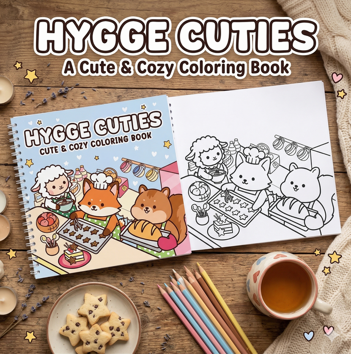 Hygge Vibes: Cute & Cozy Coloring Book for Adults & Teens – Adorable Animals, Self-Care Scenes & Calm Daily Moments