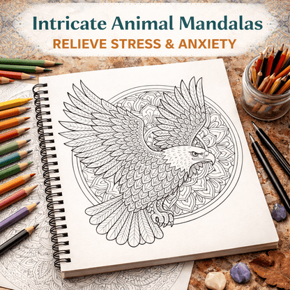 Animal Mandala Coloring Book – Intricate Wildlife Mandalas for Relaxation & Stress Relief | Premium Wire - O Bound Edition