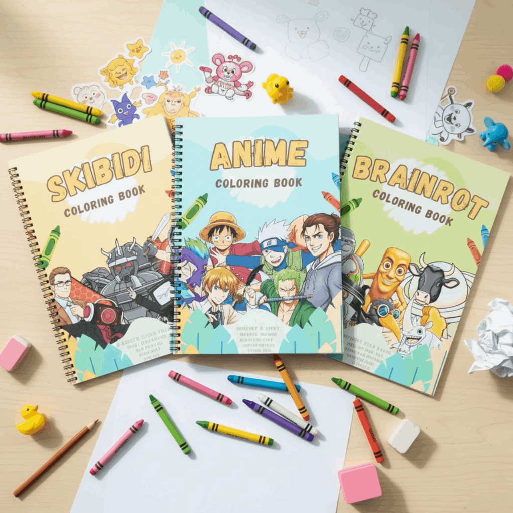 Brainrot Coloring Book Set - 3 Books Featuring Skibidi & Anime