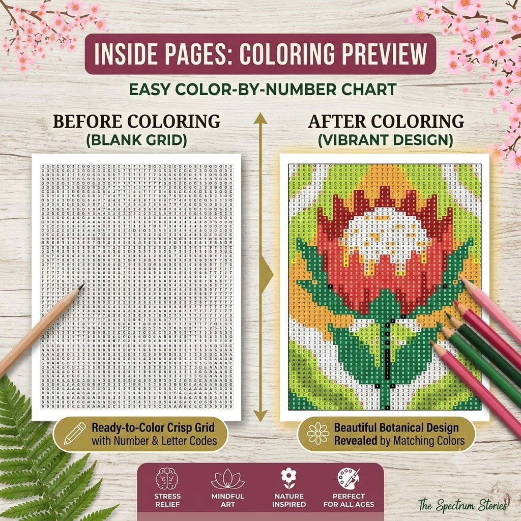 Botanical Color by Number Book for Adults | 40+ Floral Designs for Stress Relief