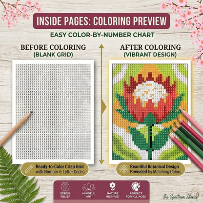 Botanical Color by Number Book for Adults | 40+ Floral Designs for Stress Relief
