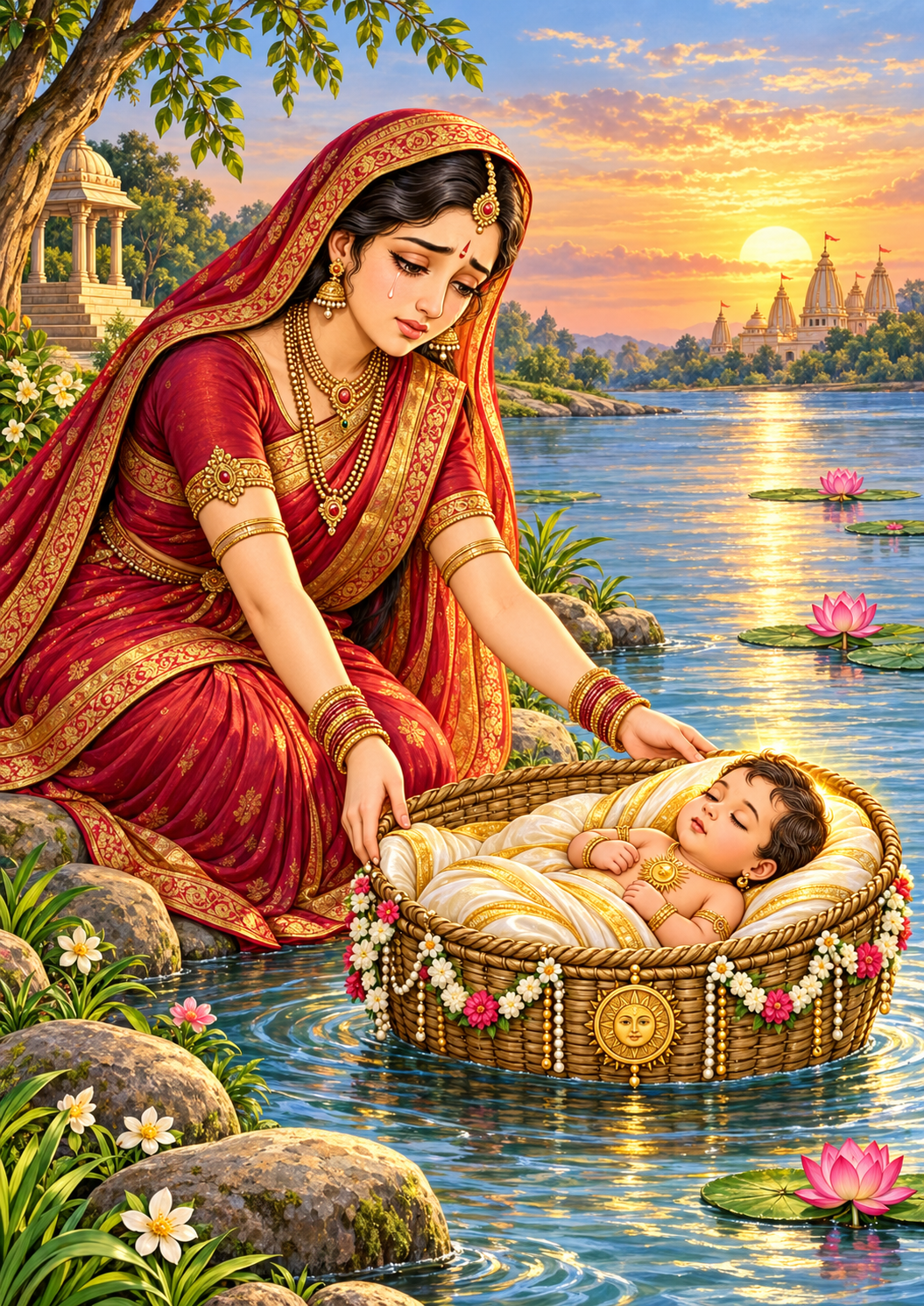 Kunti Sets Baby Karna Afloat in the River