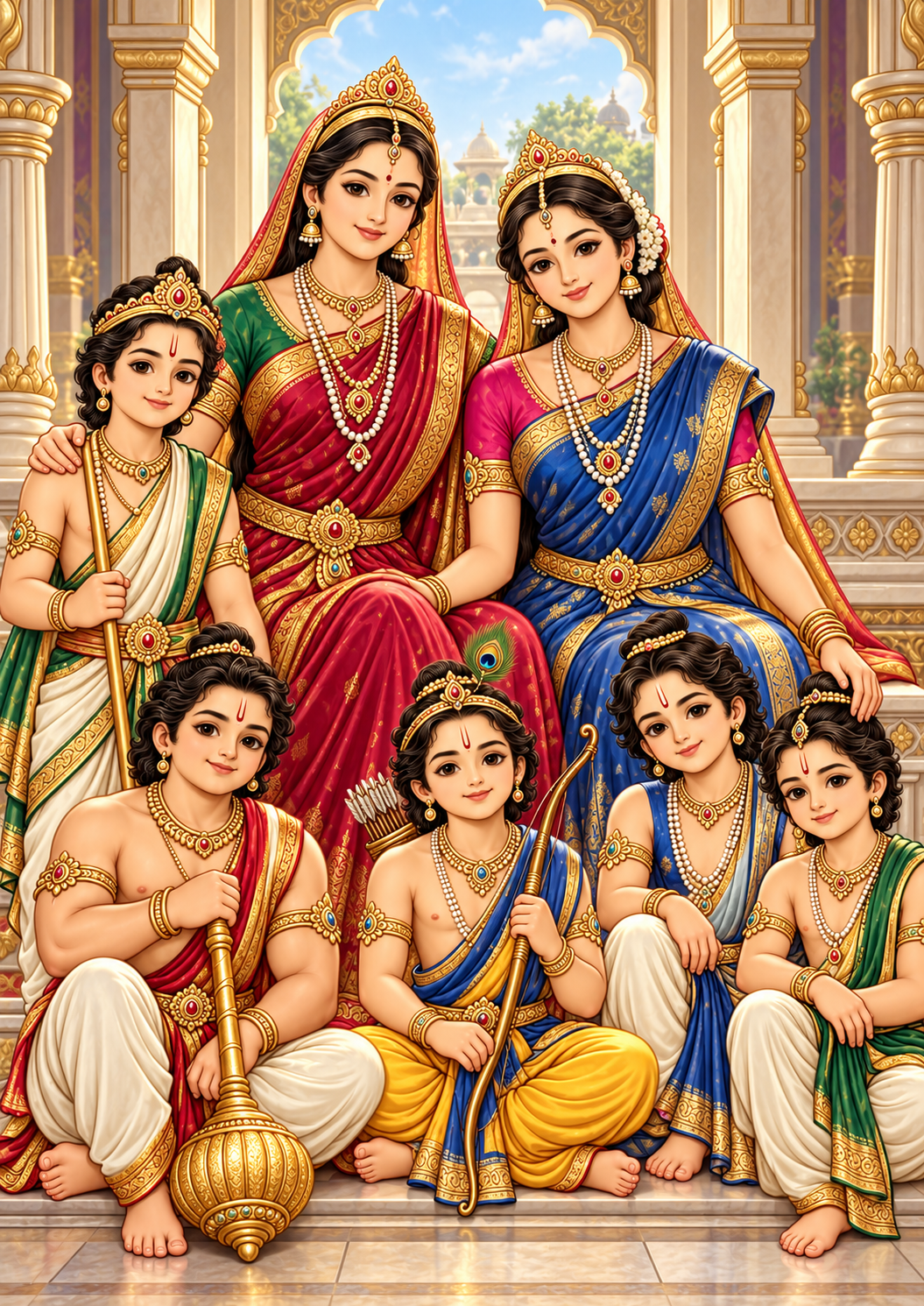 Young Pandavas with Kunti and Madri