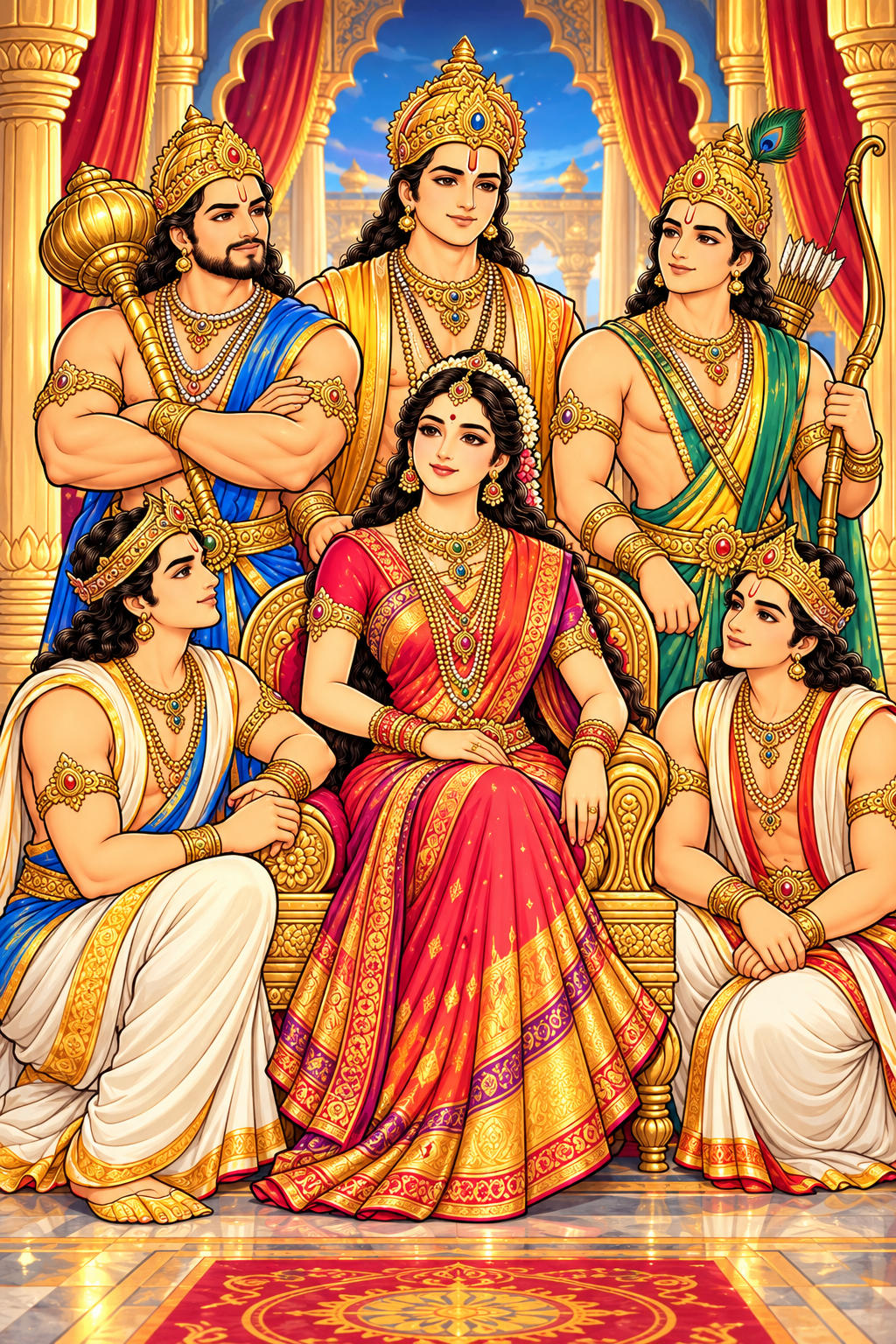 Draupadi with the Five Pandavas
