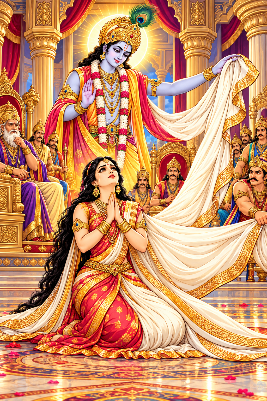Draupadi Prays to Krishna