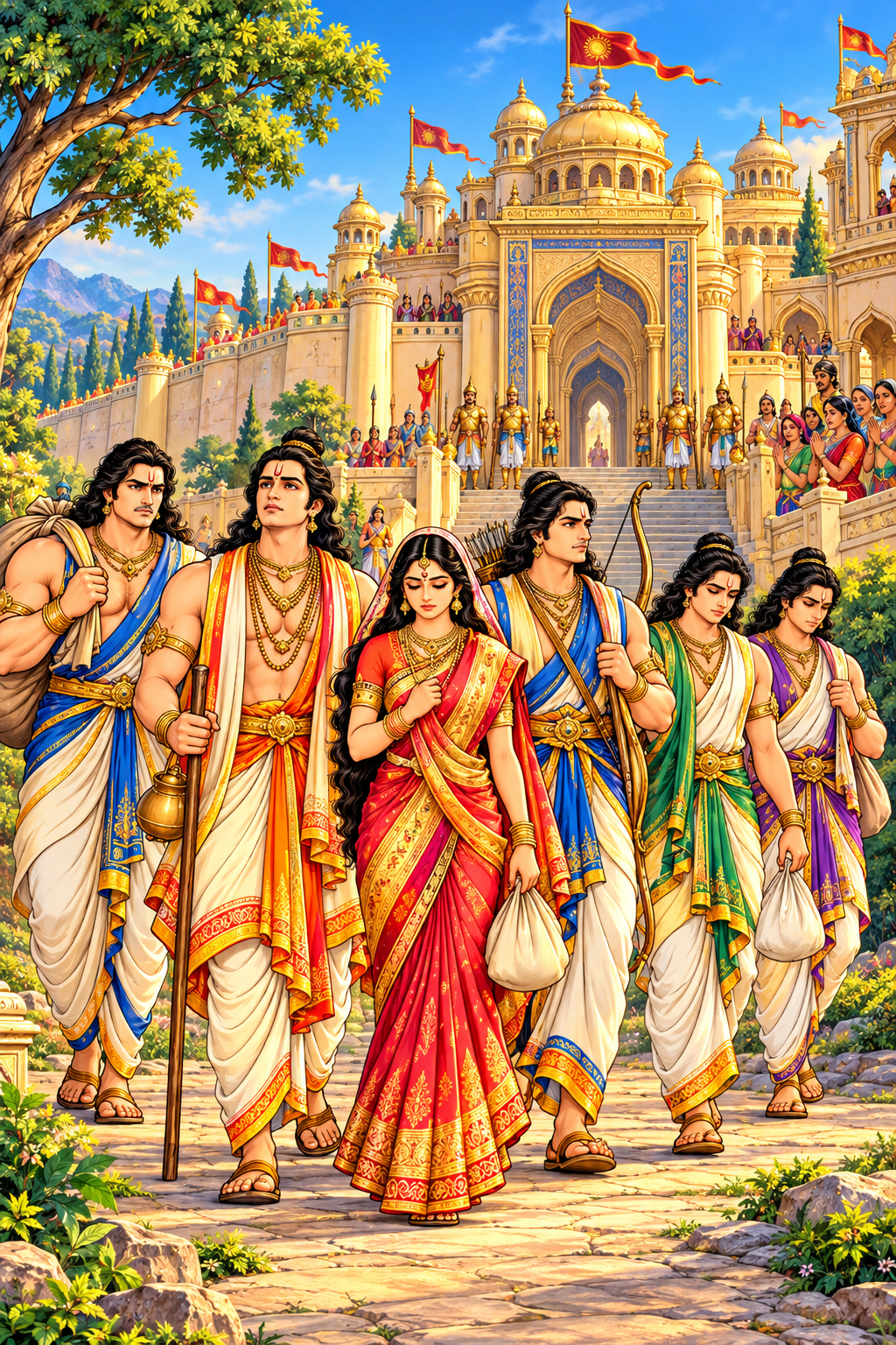 Pandavas and Draupadi Leave for Exile