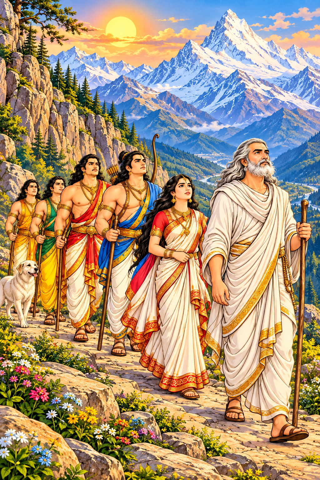 Pandavas and Draupadi Begin Their Final Himalayan Journey